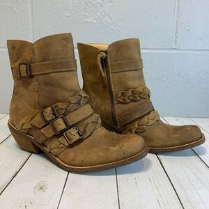 Latigo Paz Womens 8.5 Western Square Toe Tan Leather Braided Buckle Ankle Boots
